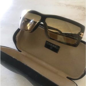 Vintage Chanel sunglasses with case. Brown with brown gradient lenses.